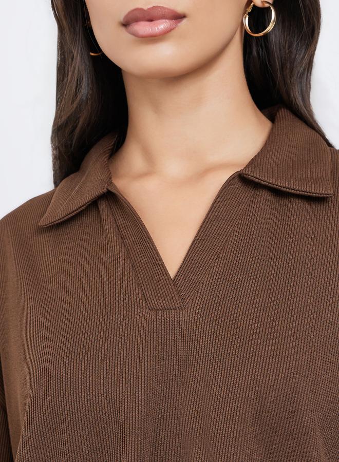 Styli Brown Soft Touch Relaxed Fit Polo T-Shirt - Image 4